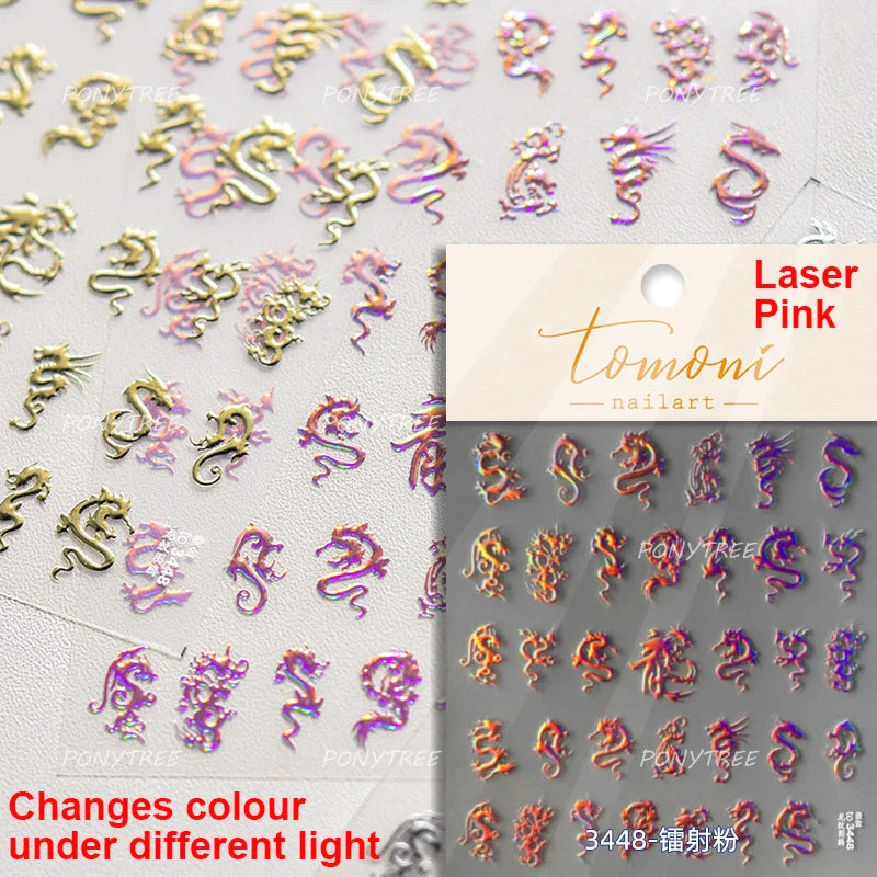 Gold Stamped Silver Totems Geometric Patterns Figure 5D Self Adhesive Nail Art Stickers Stars Bohemia Manicure Decals Wholesale (Online Order Only)