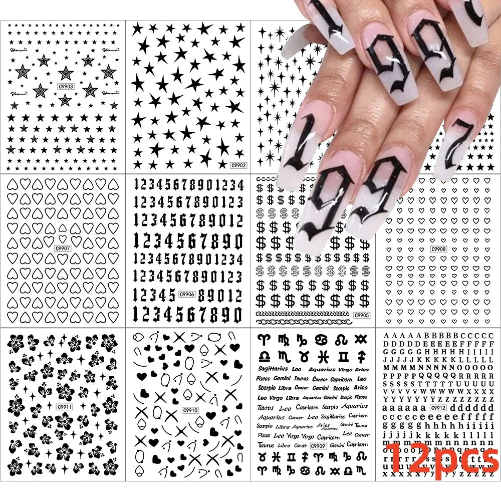 12Pcs 3D Golden Red Glitter Heart Love Nail Sticker Valentine Self Adhesive Cartoon Decal Geometry Lines Stripe Slider Manicure* (ONLINE ORDER ONLY)