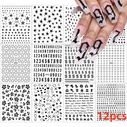 12PCS White Flowers Leaves 3D Nail Stickers Star/Moon/Sun Nail Art Decoration Decals Geometric Flower Stickers Nail Art Supplies (ONLINE ORDER ONLY)