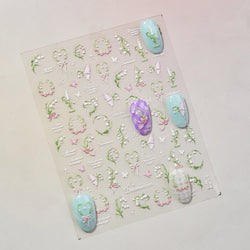 Romantic Lily of The Valley Candle Holder Wreath Bowknot Butterfly Dreamy Adhesive Nail Art Decorations Stickers Manicure Decals (Online Order Only)