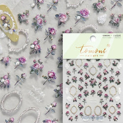 Gradient Halo Dyeing Dark Red Rose Flower Rhinestone Lace Bow Heart 3D Self Adhesive Nail Art Decoration Sticker Manicure Decals (ONLINE ORDER ONLY)