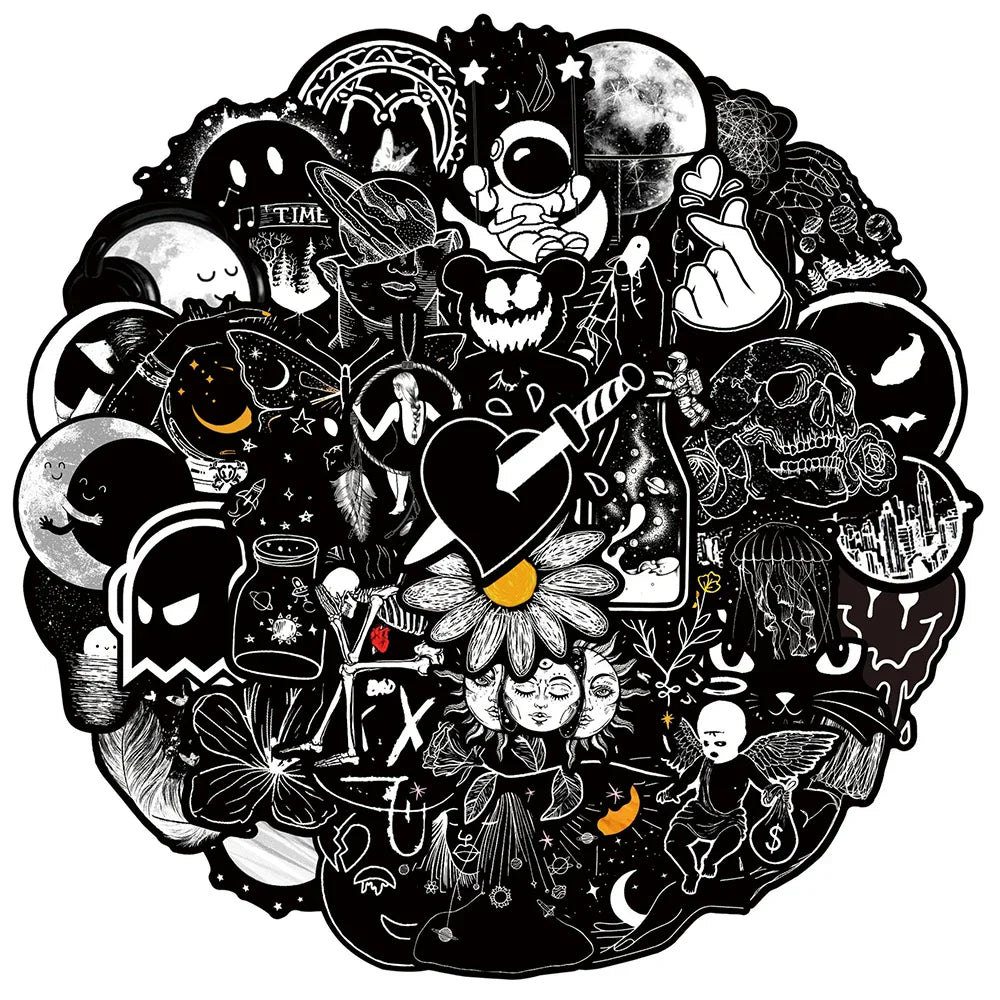 Gothic Black White Stickers Moon Graffiti Decals PVC DIY Laptop Phone Car (Online Order Only)