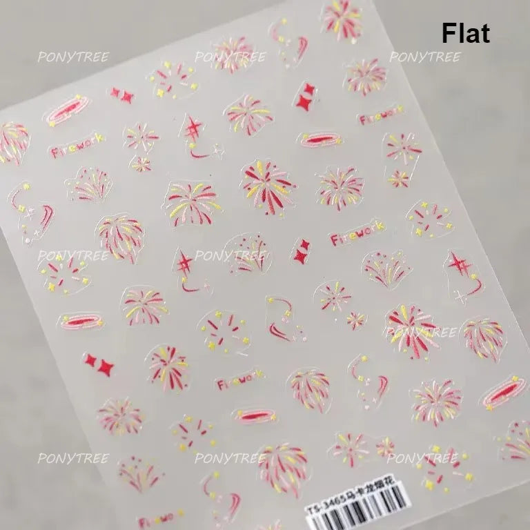 Colorful Fireworks Burst Hot Stamping Process Laser Pink Bright Romantic Self Adhesive Nail Art Stickers Chic Manicure Decals (ONLINE ORDER ONLY)