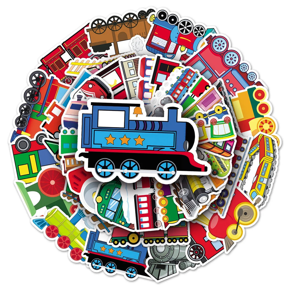 50Pcs Train Cartoon Waterproof Vinyl Stickers for Skateboard Snowboard (Online Order Only)