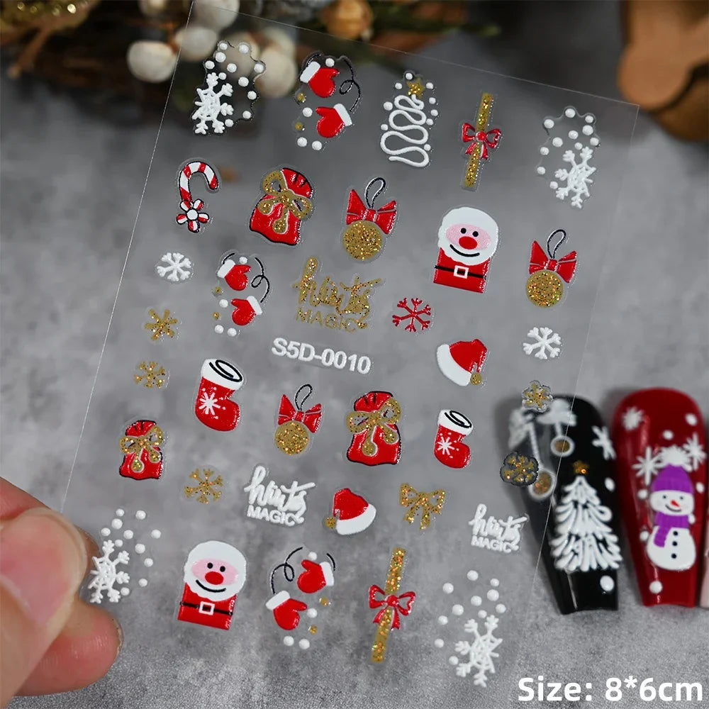 5D Embossed Gingerbread Man Nail Art Sticker Cute Christmas Winter Santa Claus Snowflake Elk Engraved Slider Manicure Decoration (ONLINE ORDER ONLY)