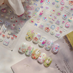Cute Lucky Bear Apple Core Star Bowknot Flower Delicious Cookies Cherry Cake Dessert Milk Vase Adhesive Nail Art Stickers Decals (ONLINE ORDER ONLY)