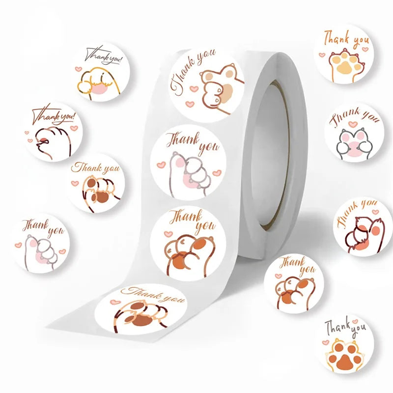500PCS Cute Cat Claws Paper Labels Thank You Sticker Sealing DIY Decoration Scrapbooking Stationery Hand Accounting Supplies (ONLINE ORDER ONLY)