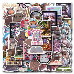 50pcs Cartoon Moo Deng Sticker Set for Laptop, Phone, Car, Scooter, Water Bottle, Fridge, Stationery (ONLINE ORDER ONLY)