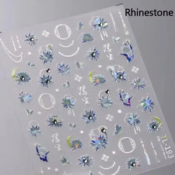 Chic Retro Rose Photo Frame Dried Flower Petal Self Adhesive Nail Art Stickers 5D Hot Stamping Relief Rhinestone Manicure Decals (Online Order Only)