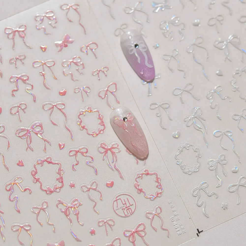 Colourful Tender Bowknot Embossment Shiny Tie Delicate Elegant 3D 5D Self Adhesive Nail Art Stickers Rhinestone Manicure Decals (ONLINE ORDER ONLY)