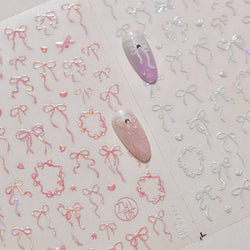 Colourful Tender Bowknot Embossment Shiny Tie Delicate Elegant 3D 5D Self Adhesive Nail Art Stickers Rhinestone Manicure Decals (ONLINE ORDER ONLY)