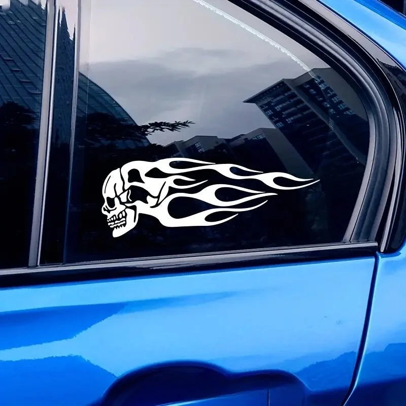 2Pcs Skull Flames Badge Car Stickers, Fashion Waterproof Vinyl Decal Car Styling Decoration Accessories Auto Sticker (ONLINE ORDER ONLY)