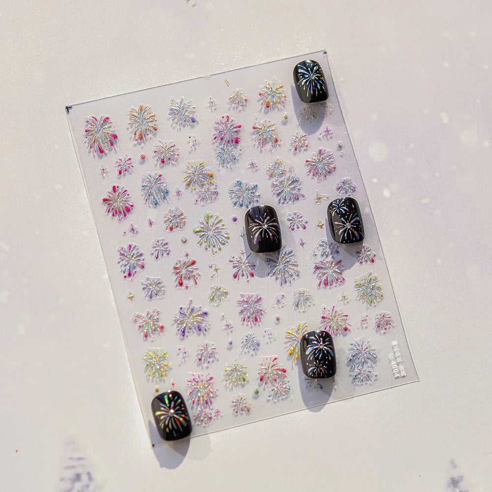 Colorful Fireworks Burst Hot Stamping Process Laser Pink Bright Romantic Self Adhesive Nail Art Stickers Chic Manicure Decals (ONLINE ORDER ONLY)