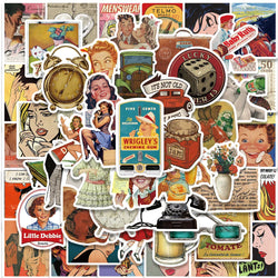 52PCS Retro Pop Art Vintage Stickers for Laptop, Motorcycle, Skateboard, Luggage, Aesthetic Decals (Online Order Only)