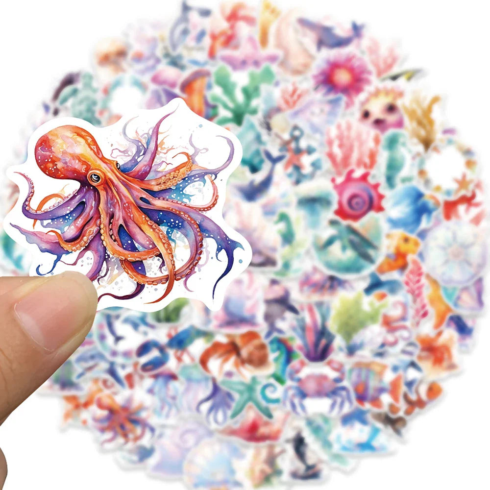 10/30/50/100pcs Funny Marine Organism Jellyfish Dolphin Cartoon Stickers Notebook Laptop Phone Suitcase Decoration Sticker Toys (ONLINE ORDER ONLY)