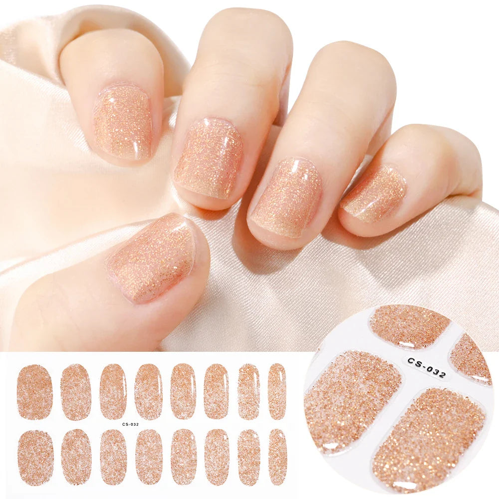 Nude Pink French Semi-Cured Gel Nail Patch Slider Adhesive Waterproof Long Lasting Full Cover Gel Nail Sticker UV Lamp Needed *^ (ONLINE ORDER ONLY)