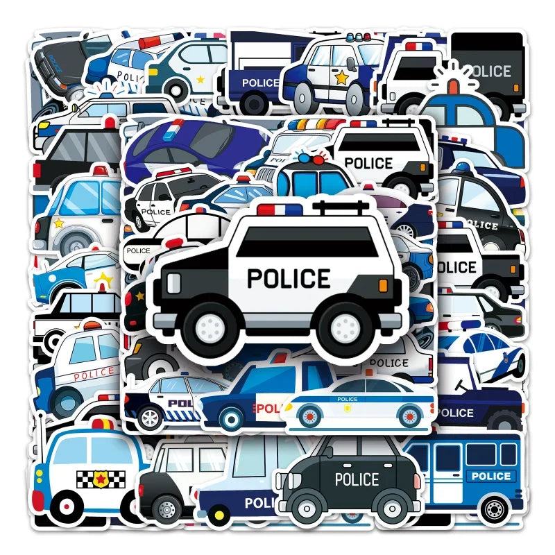 Cartoon Police Stickers for Toy Car DIY Gift Wall Decals Luggage Bike (Online Order Only)