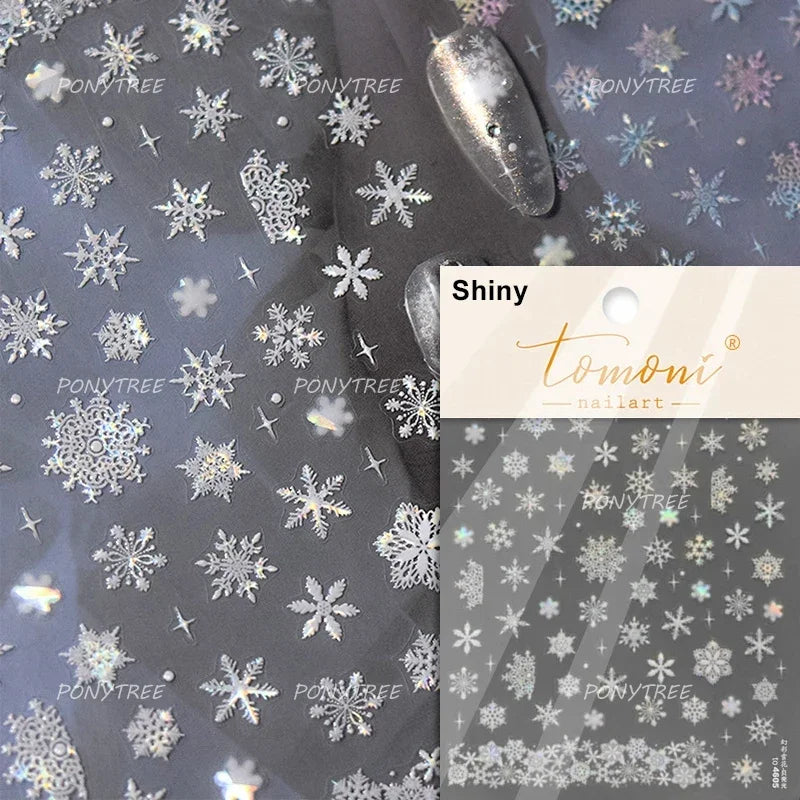 Flying Snowflakes Cold Winter Geometric Hexagon Star Romantic Adhesive Nail Art Stickers Embossment Rhinestone Manicure Decals (ONLINE ORDER ONLY)
