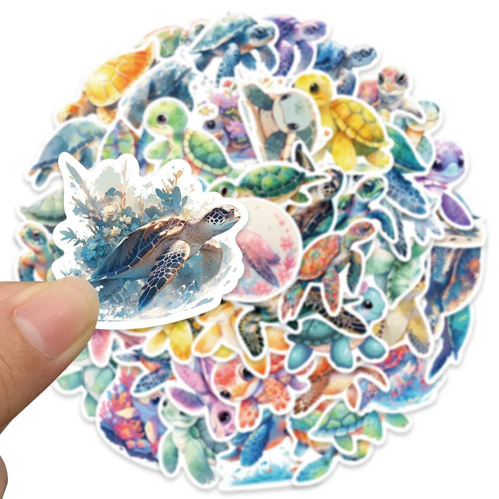 50pcs Cute Cartoon Sea Turtle Animal Stickers Pack Waterproof Graffiti For Laptop Water Bottle Guitar Luggage Vinyl Decals (ONLINE ORDER ONLY)