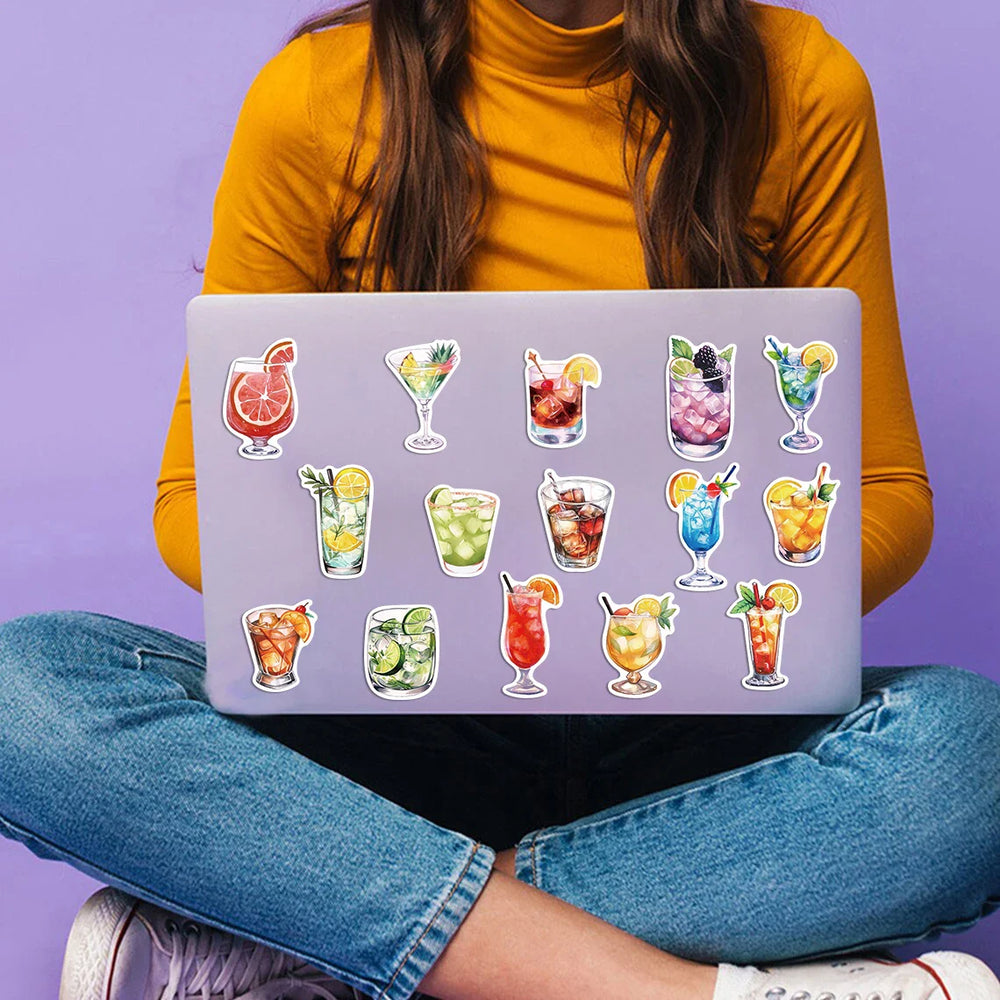 50pcs Watercolor Cocktail Stickers For Suitcase Stationery Phone Laptop Ipad DIY Sticker Scrapbooking Material Craft Supplies (ONLINE ORDER ONLY)