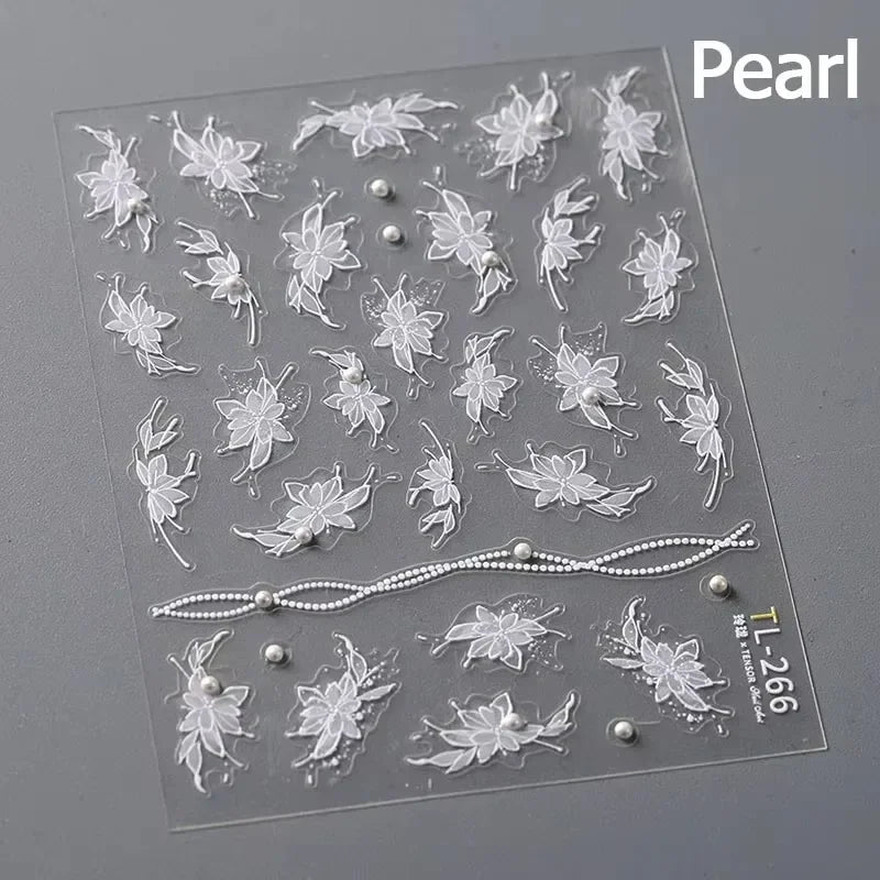 Charming Dreamy Shiny Jelly Blue Gradient Lily Flowers Rose Petal White Dot Chinese Colorful Nail Art Stickers Manicure Decals (ONLINE ORDER ONLY)