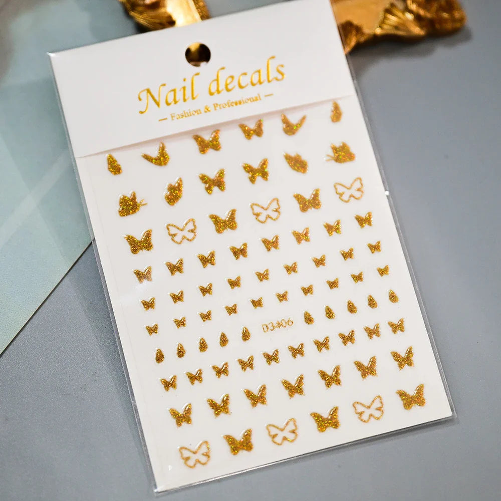 1Pc Red Pink White Heart Bow Nail Art Stickers with Glitter Sequins 5D Self Adhesive Nail Decorations Slider Decals DIY Manicure (ONLINE ORDER ONLY)