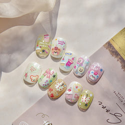 Cute Lucky Bear Apple Core Star Bowknot Flower Delicious Cookies Cherry Cake Dessert Milk Vase Adhesive Nail Art Stickers Decals (ONLINE ORDER ONLY)