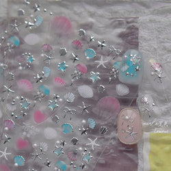 Halo Dyeing Ocean Shell Conch Starfish Pearl Love Heart Bowknot Jellyfish Adhesive Nail Art Stickers Manicure Decals Wholesale (ONLINE ORDER ONLY)