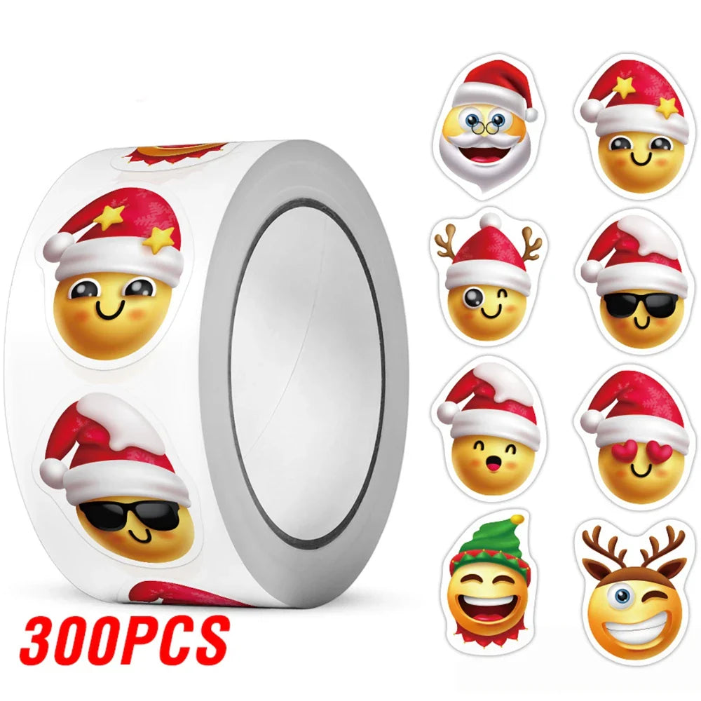 100-500pcs Heterotypic Christmas Themed Fun Face Stickers 8 Designs DlY Holiday Party Decoration label Stationery stickers (ONLINE ORDER ONLY)