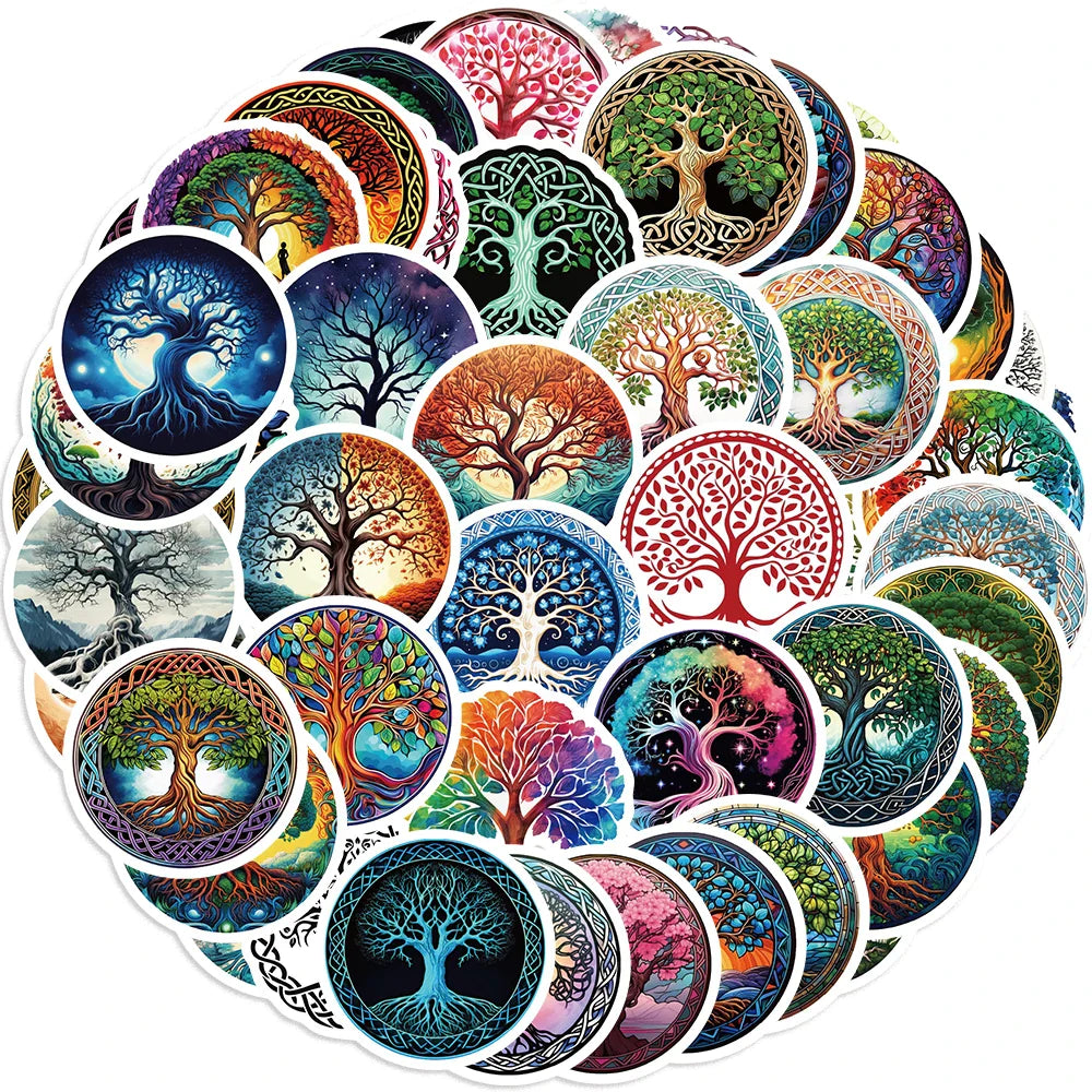 50pcs Tree Of Life Cartoon Stickers Aesthetic Plant Stickers Christmas Gift Kids Toys Phone Decals Laptop Stickers (Online Order Only)