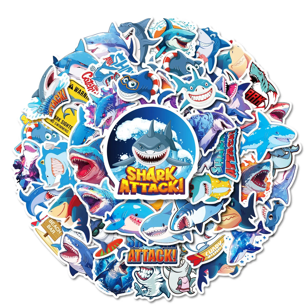 Shark Cartoon Stickers Ocean Animal Decals for Kids - Laptop, Luggage, Guitar, Bike, Skateboard (ONLINE ORDER ONLY)