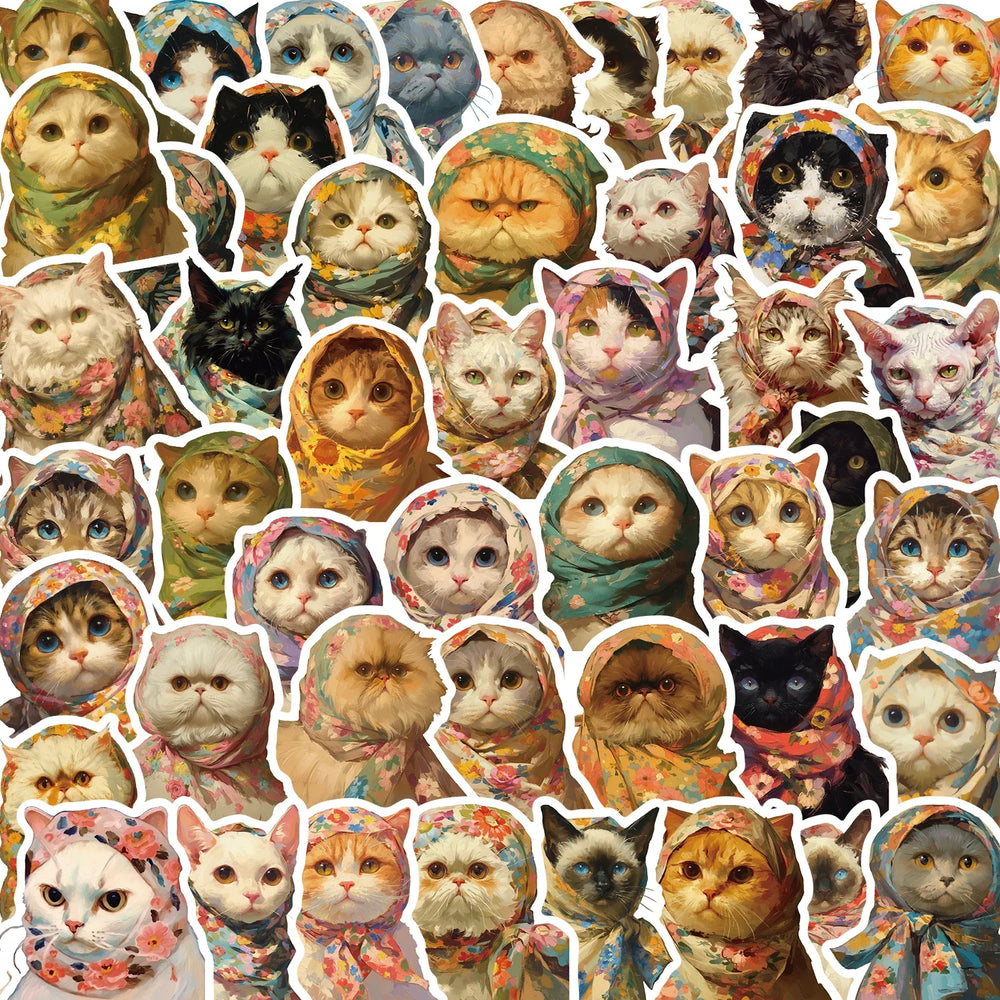 50pcs Kawaii Animals Cat Meme Sticker Sticky Aesthetic Decorative Scrapbook Cute Sticker DIY Phone Stationery School Supplies (Online Order Only)