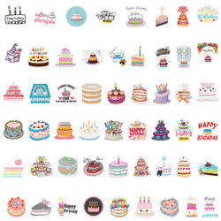 50/100Pcs Cake Happy Birthday Stickers DIY Bike Travel Luggage Guitar Laptop Waterproof Cool Graffiti Sticker Decals Kid Toys (Online Order Only)
