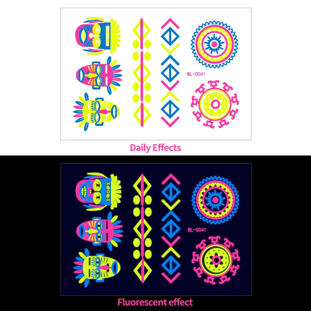 1pc Bohemia Fluorescent Sticker Luminous Temporary Tattoos Stickers UV Glow Fluorescent Tattoo Waterproof For Body Art Decals *& (Online Order Only)
