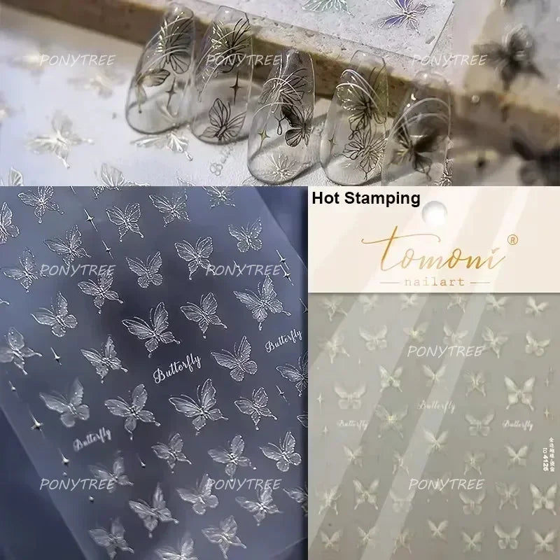 Charming Delicate Sapphire Color Blue Black Stroke Butterfly Jelly Relief Rhinestone Adhesive Nail Art Stickers Manicure Decals (Online Order Only)