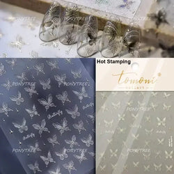 Charming Delicate Sapphire Color Blue Black Stroke Butterfly Jelly Relief Rhinestone Adhesive Nail Art Stickers Manicure Decals (Online Order Only)
