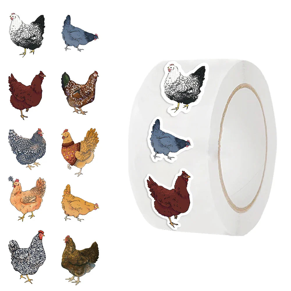 500PCS Chicken Hen Rooster Waterproof Roll Stickers for Water Bottles Bicycle Laptop Refrigerator Luggage Computer (ONLINE ORDER ONLY)