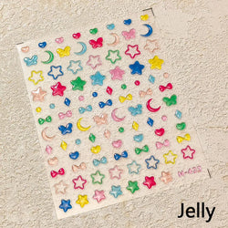 5D Cute Moon Star Heart Butterfly Bow Nail Stickers High Quality Star Moon Butterfly Nail Art Slider Decorative Nail Stickers (Online Order Only)