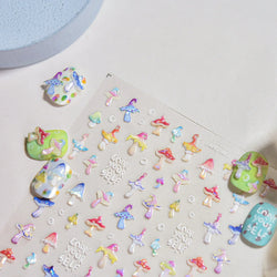 Cute Colored Mushrooms Water Bubbles Umbrella-shaped Plant Various Shapes Fungi Lovely Adhesive Nail Art Stickers Manicure Decal (ONLINE ORDER ONLY)