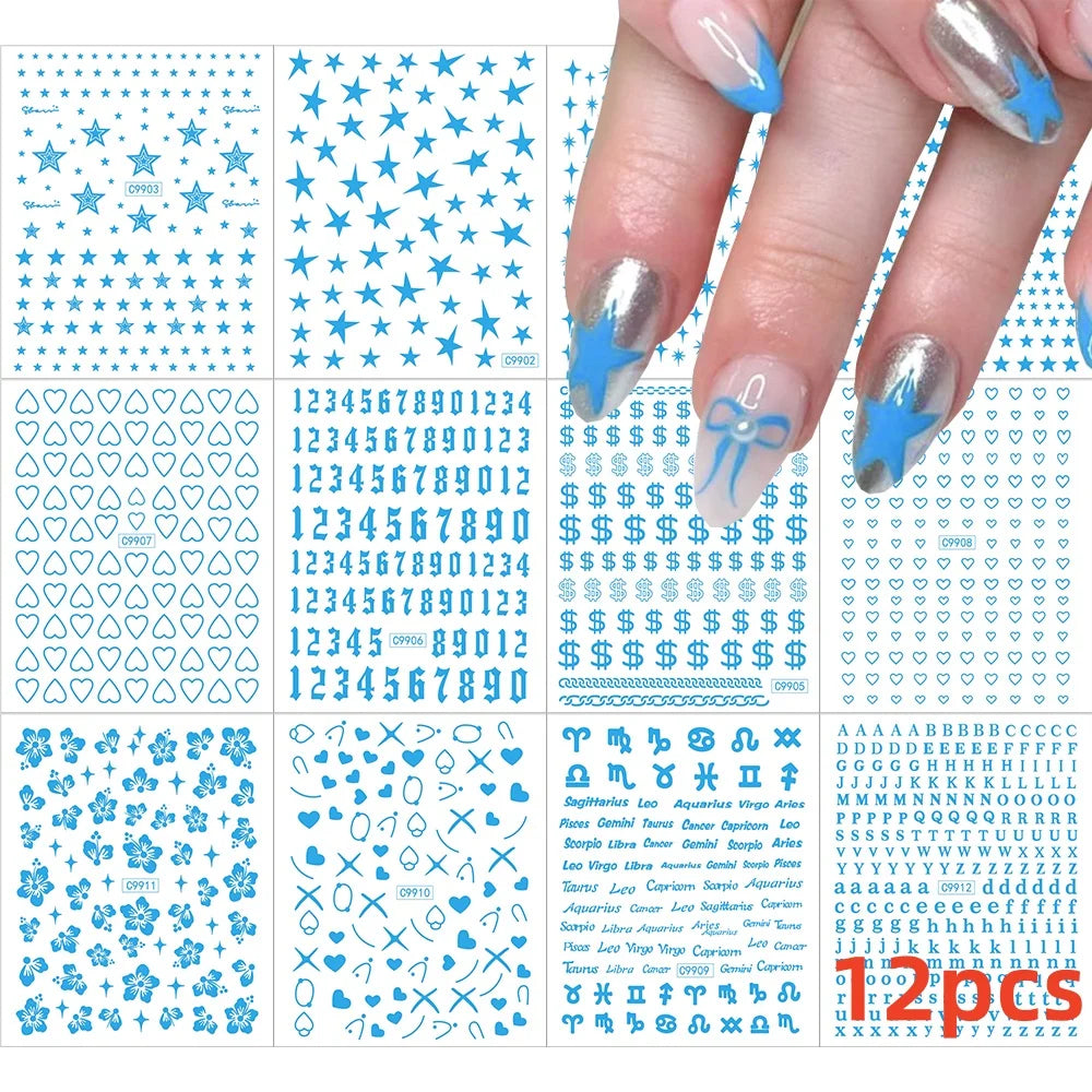 12PCS French Tassel Crescent Moon Arc Self Adhesive Nail Art Sticker 3D French Kiss Crescent Nail Stickers Lines Manicure Decals (ONLINE ORDER ONLY)