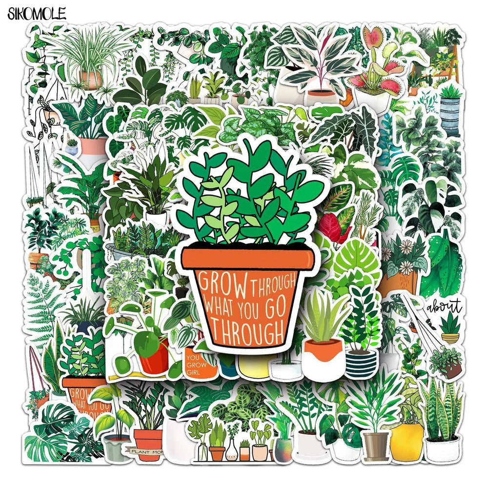 Green Plant Stickers Set: Cute Kawaii Potted Decals for Kids, Guitar, Laptop, Car, Snowboard (ONLINE ORDER ONLY)
