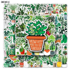 Green Plant Stickers Set: Cute Kawaii Potted Decals for Kids, Guitar, Laptop, Car, Snowboard (ONLINE ORDER ONLY)