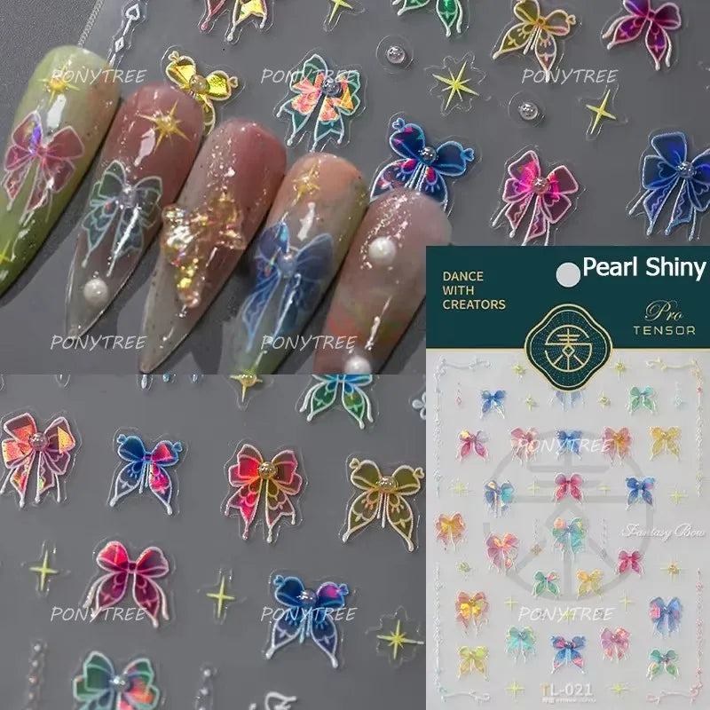 Delicate Jelly chic Bowknot Silk Ribbon Knot Star Shiny Dreamy Self Adhesive Nail Art Decorations Sticker Dressy Manicure Decals (ONLINE ORDER ONLY)
