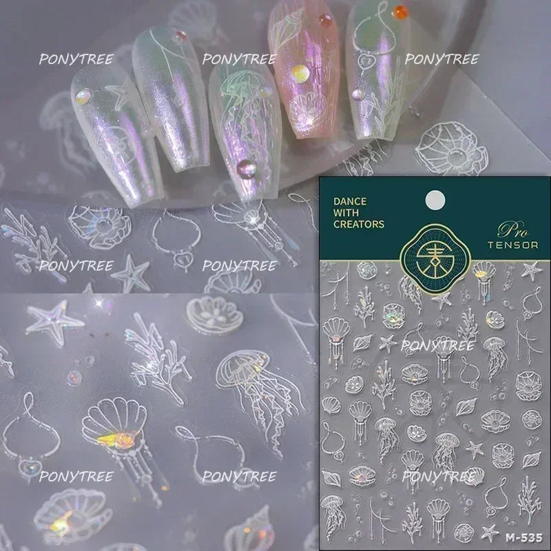 Beach Colourful Conch Dolphin Shell Starfish Jellyfish Star Summer Sea Wave Vacation Mode Water Bubble Nail Art Stickers Decals (Online Order Only)