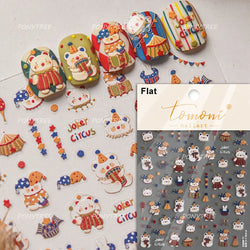 Cute Bear Teddy Birthday Party Maillard Bear Cake Flower Bouquet Lucky Love Heart 5D Adhesive Nail Art Sticker Manicure Decals (Online Order Only)