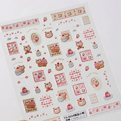 Sweet Dessert Cute Bear Cake Apple Flower Strawberry Jam Lace Line Bear Footprints Adhesive Nail Art Stickers Manicure Decals (ONLINE ORDER ONLY)