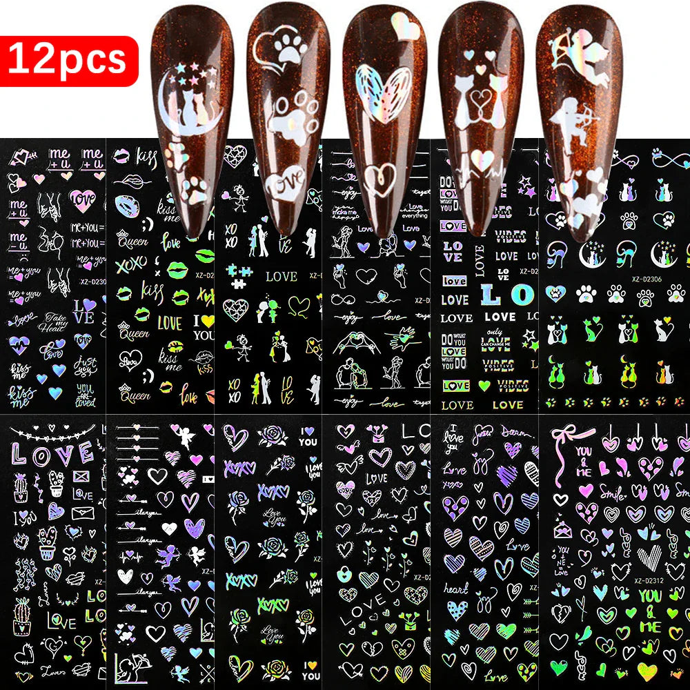 12PCS French Tassel Crescent Moon Arc Self Adhesive Nail Art Sticker 3D French Kiss Crescent Nail Stickers Lines Manicure Decals (ONLINE ORDER ONLY)
