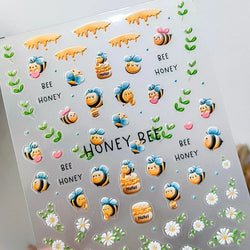 Cute Bee Honey Jar Daisy Flowers Gather Honey Pot Love Heart Green Leaves Reliefs Self Adhesive Nail Art Stickers Manicure Decal (ONLINE ORDER ONLY)