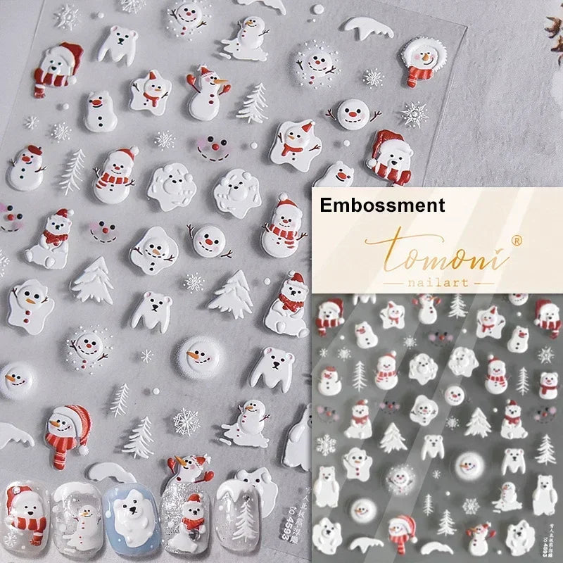 Dressy Embossment Colorful Gradient Snowflakes Laser Silver Christmas Tree Winter Bowknot Santa Nail Art Stickers Manicure Decal (Online Order Only)