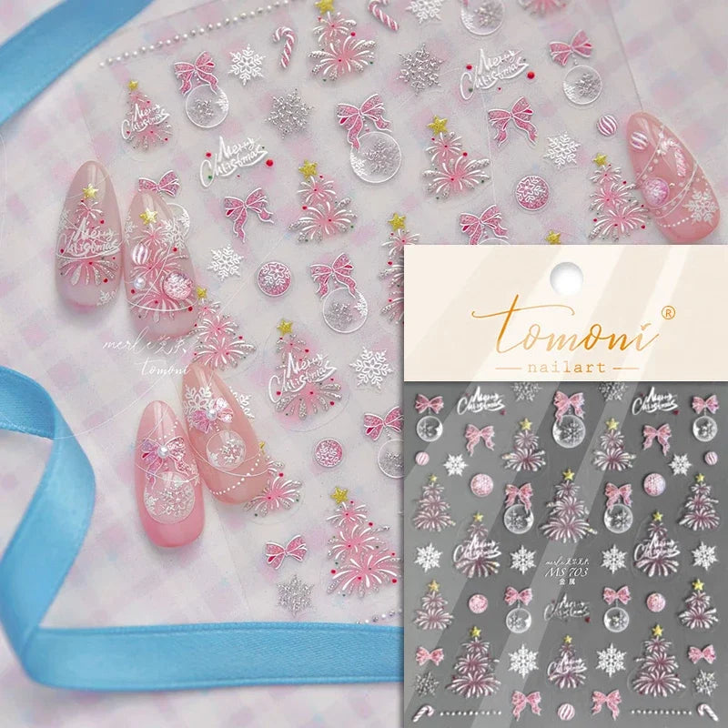 Snowman Apple Stars Gift Bell Snowflake Christmas Tree 3D Jelly Self Adhesive Nail Art Stickers Santa Claus Xmas Manicure Decals (ONLINE ORDER ONLY)